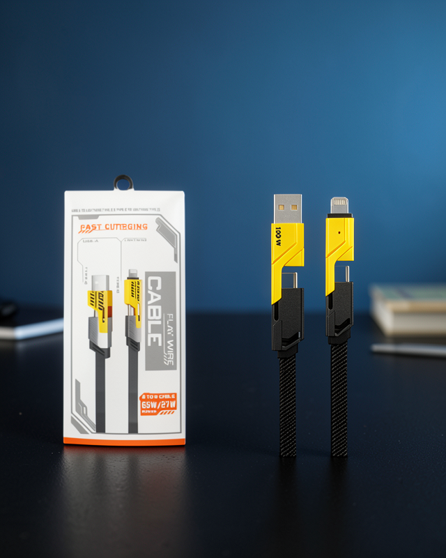 USB-C ve Lightning Uyumlu 4'ü 1 Arada Kablo – 65W Hızlı Şarj, Örgülü Dayanıklı Yapı
