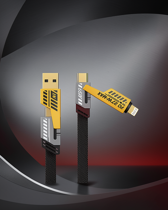 Dönüştürülebilir 4 Başlıklı Hızlı Şarj Kablosu – 1.2m, 65W, Dayanıklı ve Esnek Tasarım