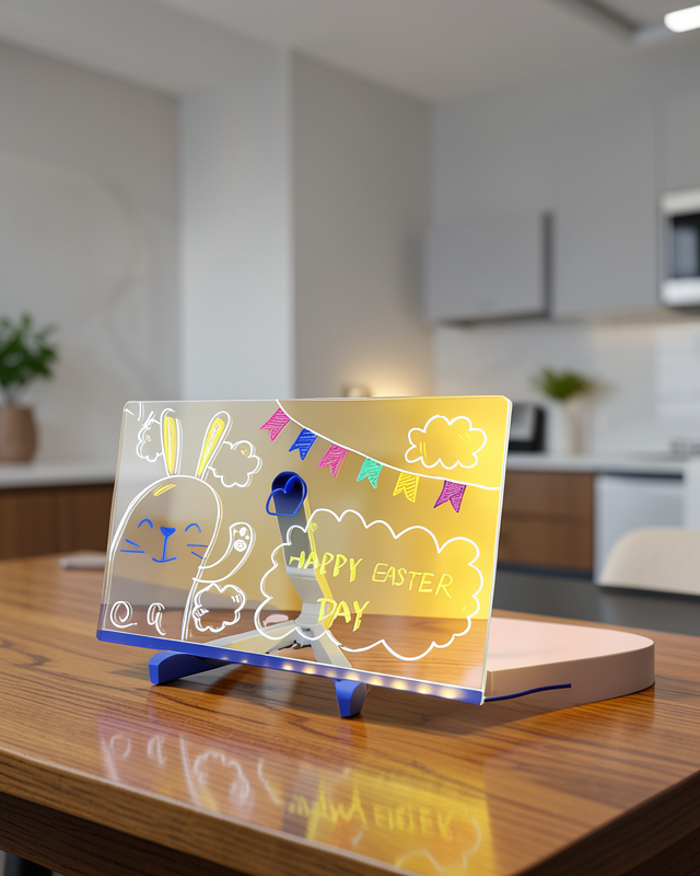 LED Işıklı Şeffaf Yazı Tahtası – Neon Etkili Akrilik Pano, Silinebilir, 7 Renkli Kalemli, 30x20 cm