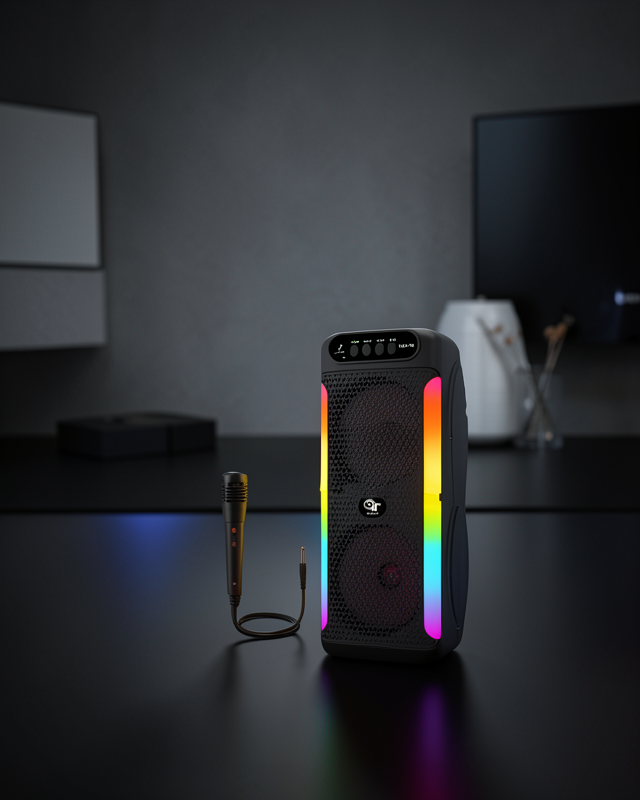 Çift 4 inç Hoparlörlü RGB Işıklı Bluetooth Ses Sistemi