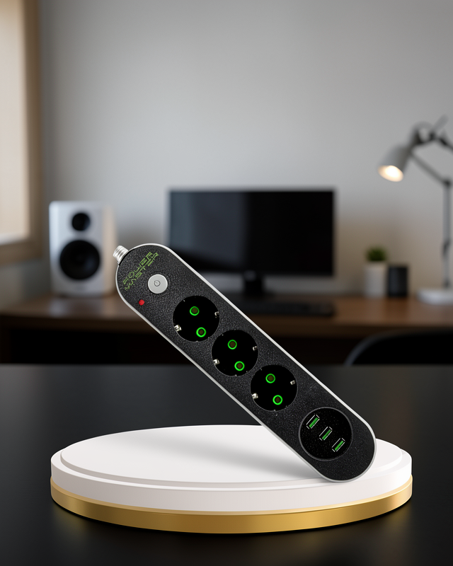 Akım Korumalı Anahtarlı USB Girişli Üçlü Priz