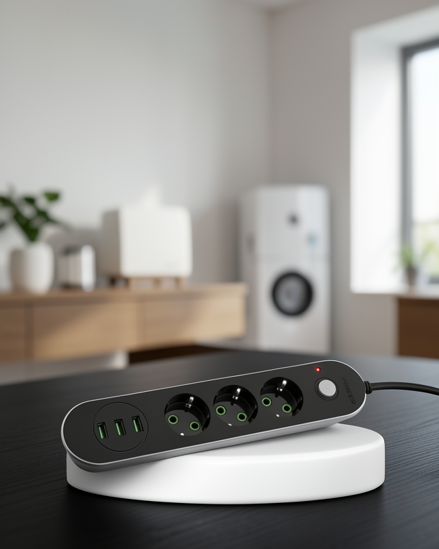 2 Metre Kablolu 3 USB Portlu Anahtarlı Üçlü Priz