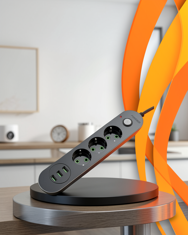 Hızlı Şarj Özellikli 3 USB Girişli Üçlü Priz