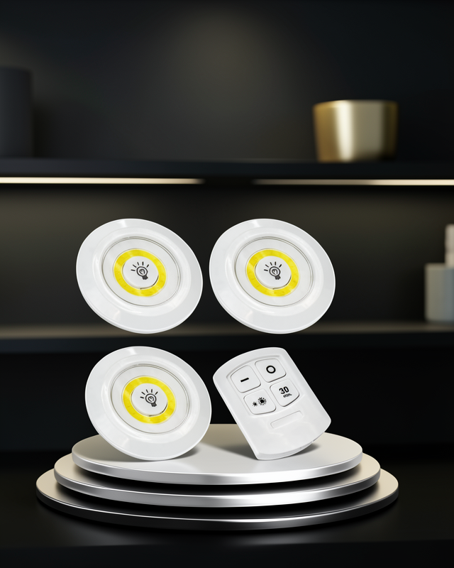 Uzaktan Kumanda İle Kontrol Edilebilen Yapışkanlı 3 Lü Kablosuz Led Spot Lamba