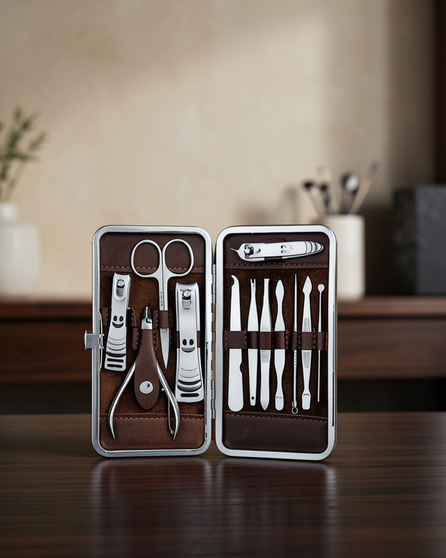 Özel Deri Çantalı 12 Parça Manikür Pedikür Bakım Seti Paslanmaz Çelik