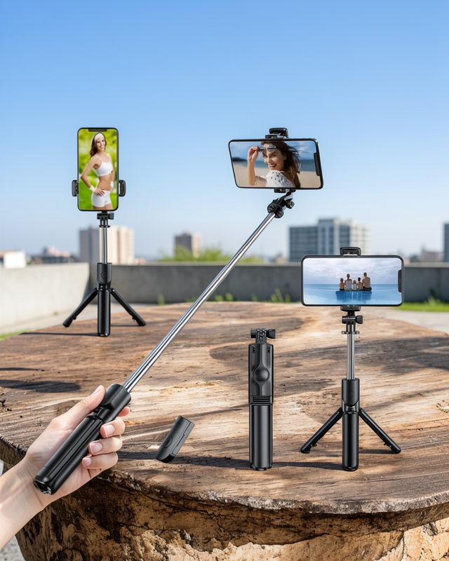 Kumandalı Tripod Telefon Tutucu Selfie Çubuğu 360 Derece Dönebilen