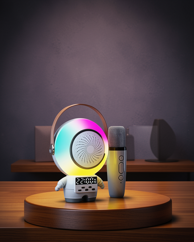 Astronot Tasarımlı Bluetooth Speaker ve Kablosuz Mikrofon Karaoke Seti