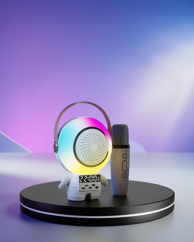 RGB Işıklı Astronot Bluetooth Hoparlör Karaoke Mikrofonlu