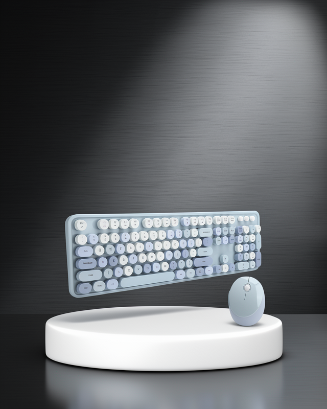 Retro Daktilo Stilli Kablosuz Klavye Mouse Seti – Sessiz ve Şık