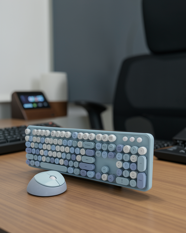 Kablosuz Retro Klavye ve Mouse Seti – 104 Tuşlu Sevimli Tasarım