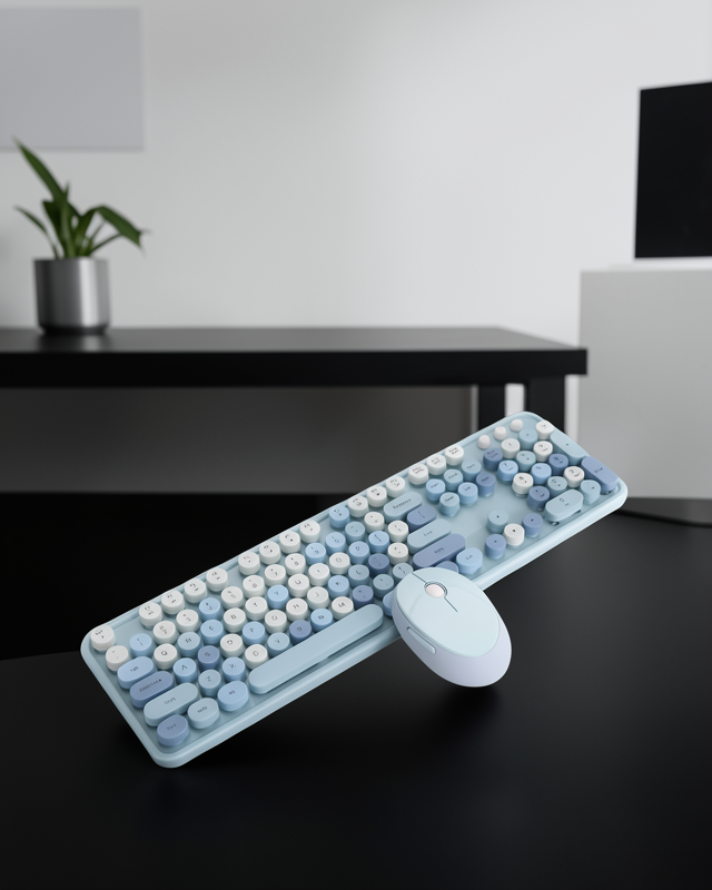 Kablosuz Retro Klavye ve Mouse Seti – 104 Tuşlu, Sessiz Yazım