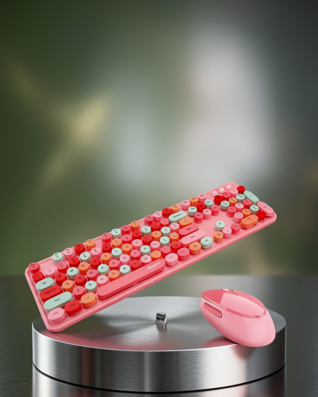 Bluetooth Retro Kablosuz Klavye ve Mouse Seti – 3 Cihaz Bağlantılı, Sessiz Tuş, Uzun Pil Ömrü