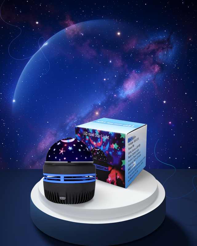 Döner Galaxy Projektör Gece Lambası – Ay ve Yıldız Işıklı Atmosfer Lamba, USB Bağlantılı