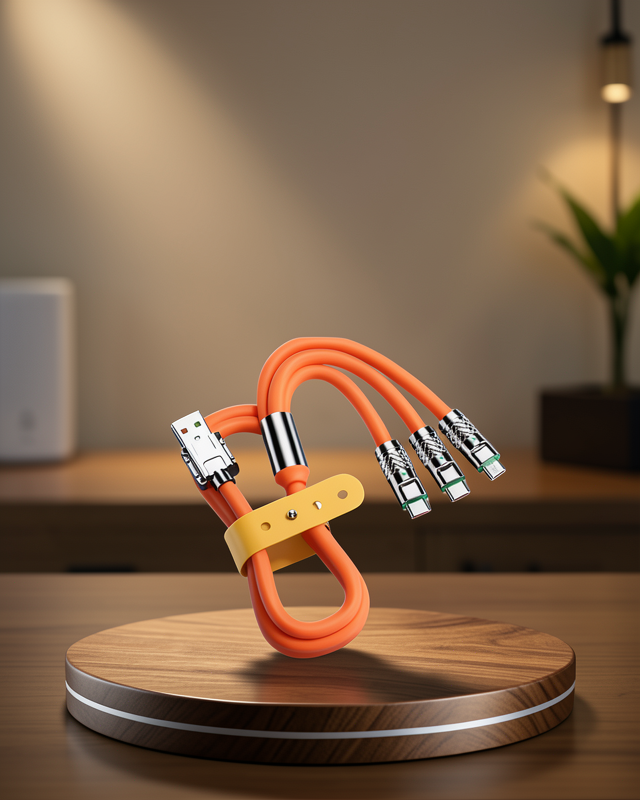 3’ü 1 Arada Kablo – 120W Hızlı Şarj ve Veri Aktarımı Özellikli