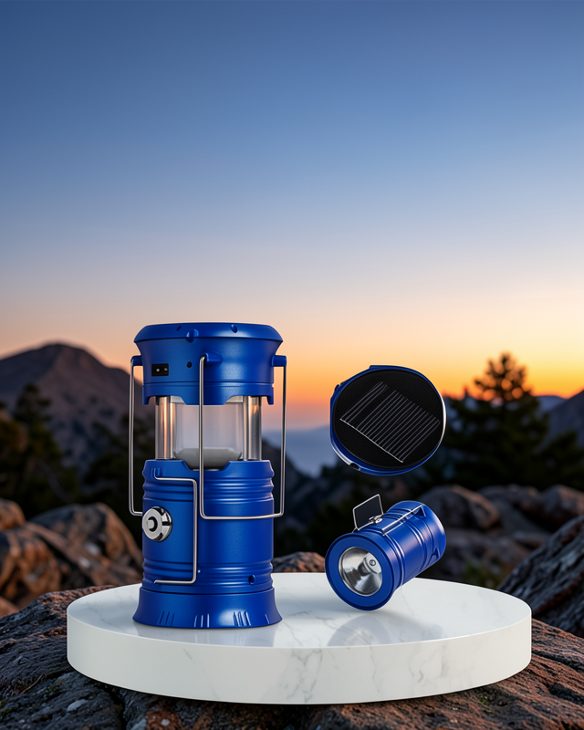 Şarj Edilebilir Güneş Enerjili Kızaklı Kamp Feneri – USB Çıkışlı, Katlanabilir, Dayanıklı ve Çok Fonksiyonlu