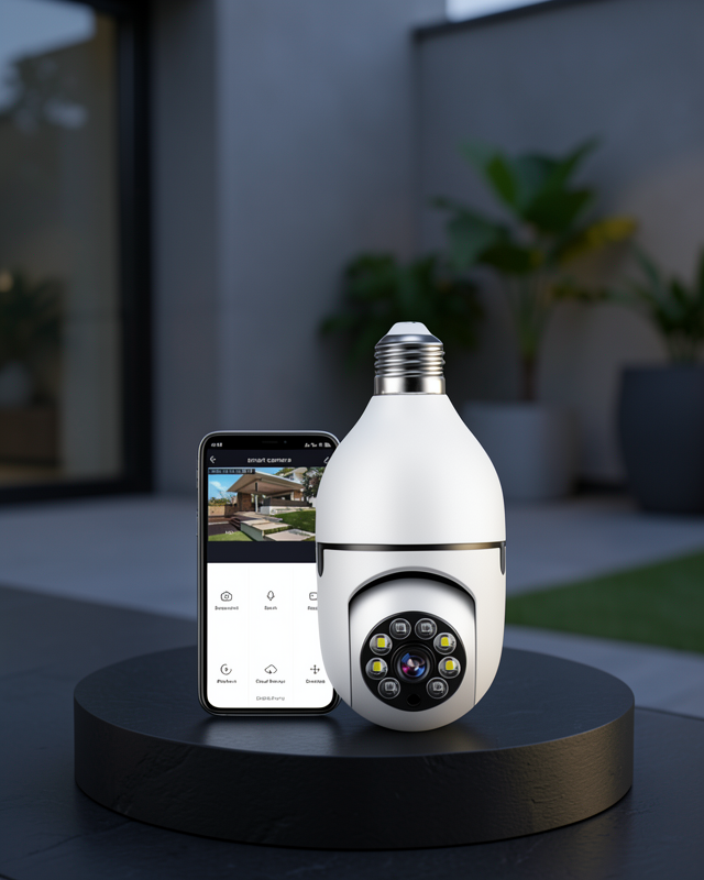 360° Akıllı Güvenlik Kamerası – Duya Takılabilir, Wi-Fi Bağlantılı, Hareket Sensörlü