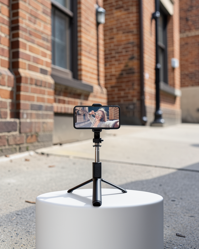 Bluetooth Selfie Çubuğu – 360° Dönebilen Başlık, Kablosuz Bağlantı