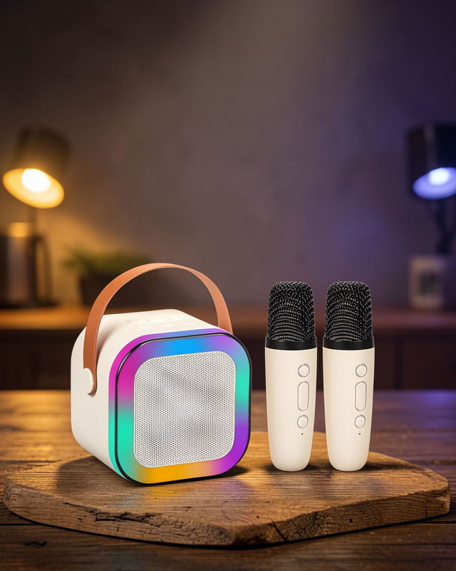 Karaoke Hoparlör Taşınabilir Çift Mikrofonlu ve LED Işıklı Bluetooth 5.0