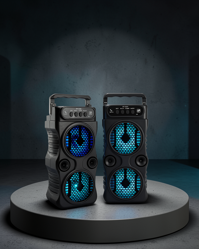 1200 mAh Şarjlı LED Işıklı Bluetooth Hoparlör – FM Radyolu, Hafıza Kart Destekli