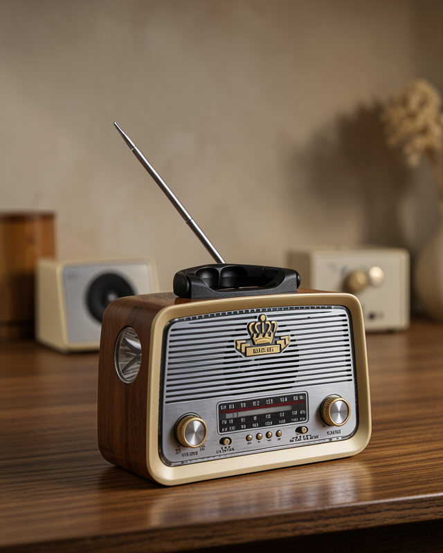 Eskitme Tasarımlı Ahşap Bluetooth Radyo LED Aydınlatmalı
