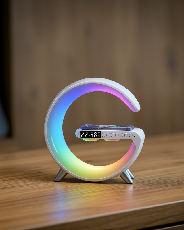 Kablosuz Şarjlı Atmosfer Lambası Bluetooth Hoparlör ve Akıllı Alarm Özellikli