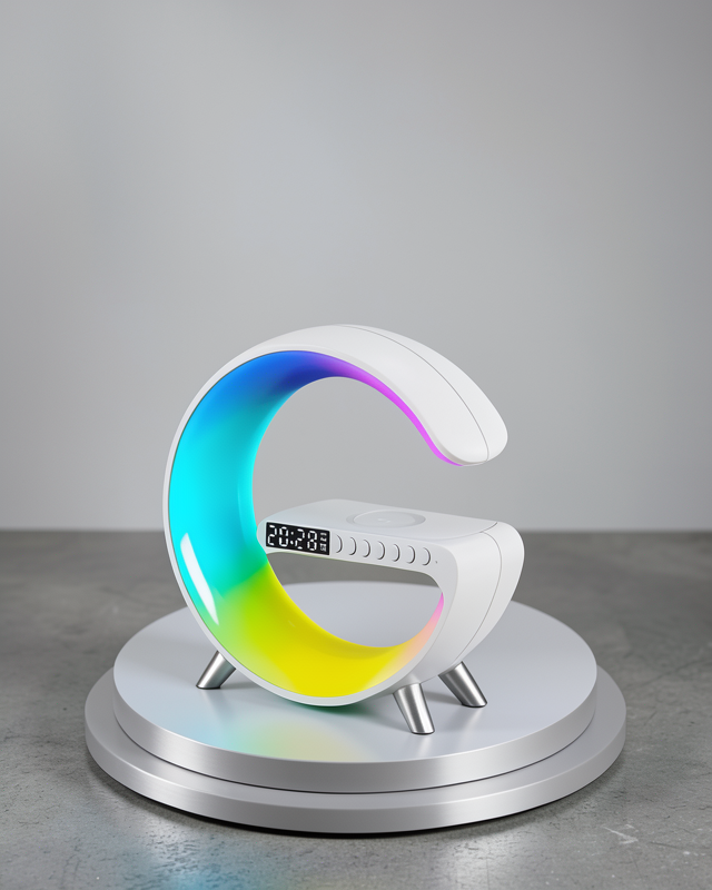 Bluetooth Hoparlörlü RGB Atmosfer Lambası Kablosuz Şarj ve Saat Özellikli