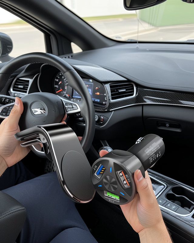 Araç İçi Telefon Tutucu + Quick Charge 3.0 Araç Şarj Cihazı Seti