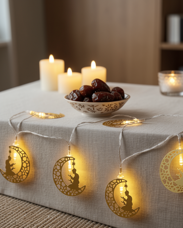 Ramazan Temalı Ay İçinde Secde Eden Adam LED Peri Işığı