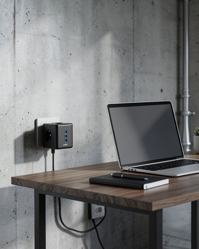 Akım Korumalı Küp Priz 3 Priz Girişi ve 3 USB Şarj Özellikli