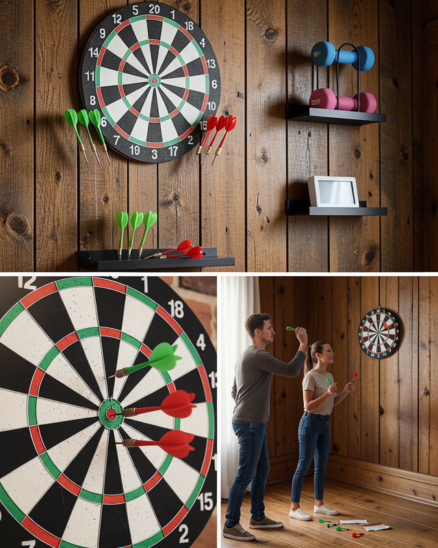 Şık Tasarımlı 15 İnç Dart Tahtası Metal Uçlu 4 Ok Seti