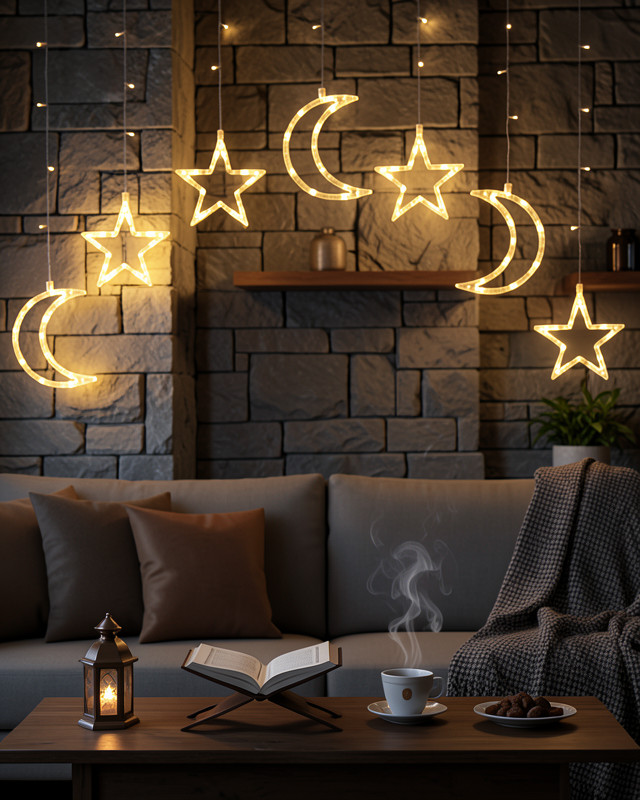 Büyük Ay Yıldız Ramazan Led Işık Dekoratif Işıklı Süs