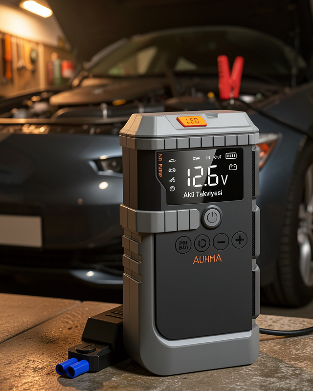 Taşınabilir Araç Çalıştırma Jump Starter Hava Pompası Dijital Basınç Göstergeli Güç Bankası