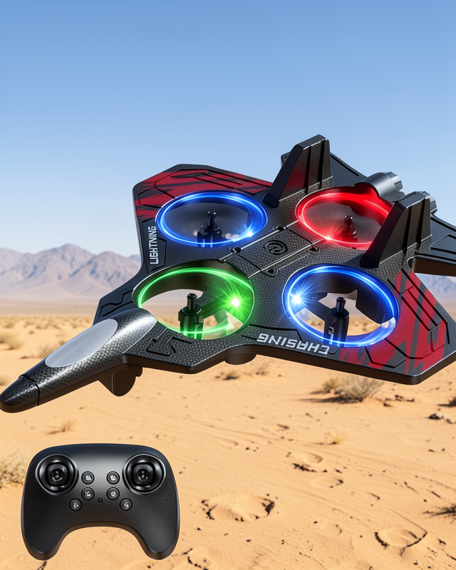 LED Işıklı Uzaktan Kumandalı Drone Fighter Jet Tasarımlı 360 Derece Dönebilen Oyuncak Uçak