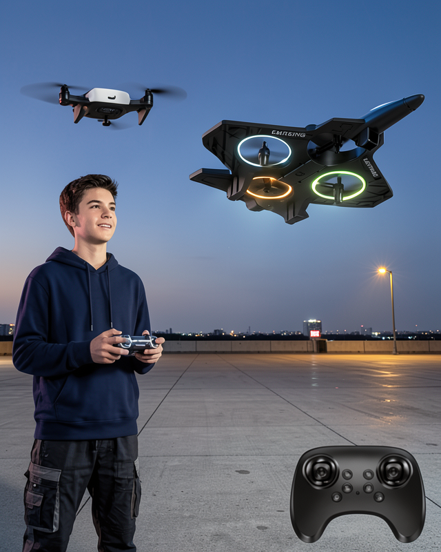 LED Işıklı Fighter Jet Tasarımlı Drone Uzaktan Kumandalı Akrobatik Oyuncak Uçak