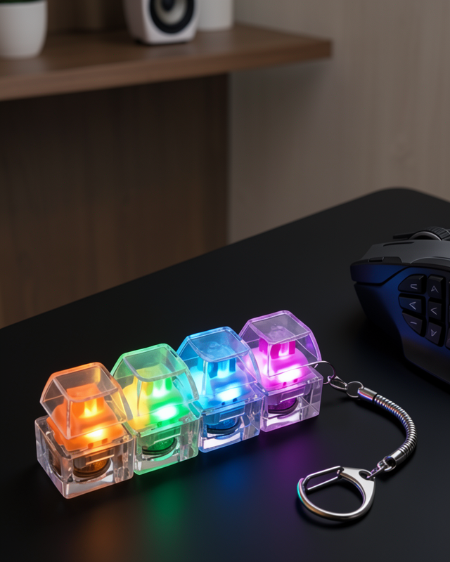 Işıklı Mekanik Tuş Anahtarlık Klik Sesli Stres Oyuncağı Fidget
