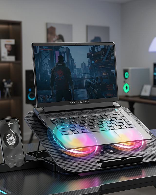 RGB Işıklı Laptop Soğutucu Stand Çift Fanlı Sessiz Çalışan Ayarlanabilir