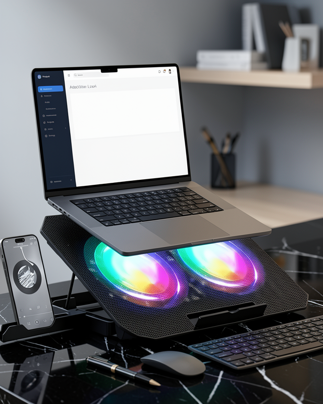 Çift Fanlı Laptop Soğutucu RGB Işıklı Sessiz Notebook Standı