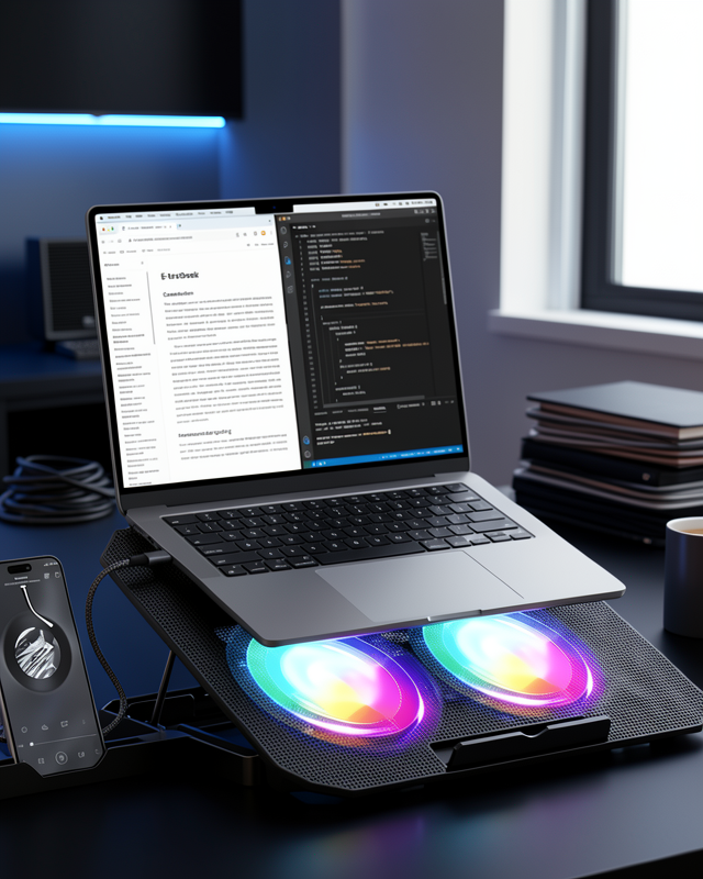 Notebook Soğutucu Stand RGB Aydınlatmalı İki Fanlı Laptop Altlığı