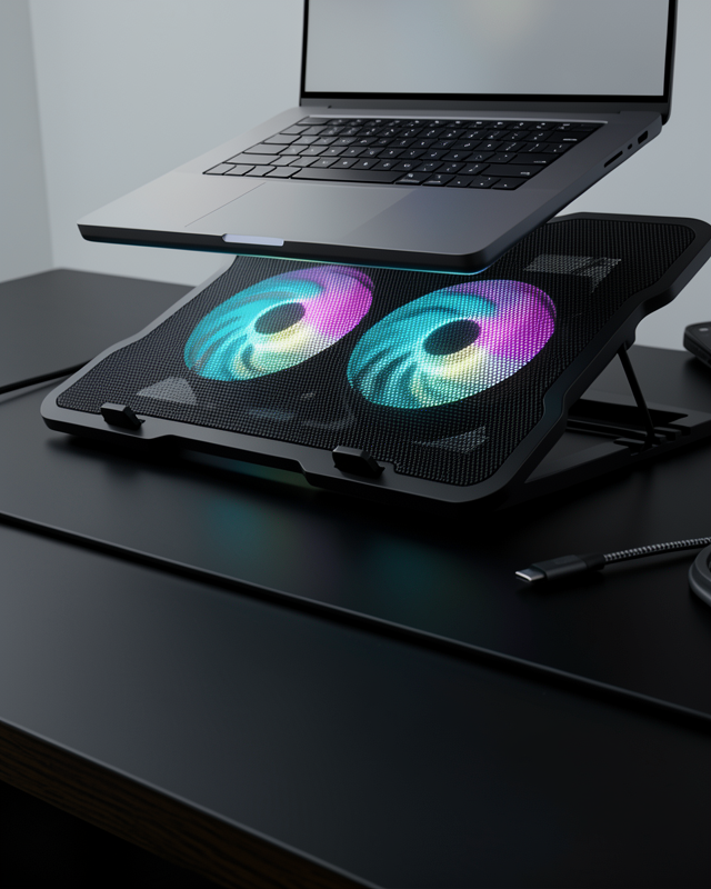 Ayarlanabilir Laptop Soğutucu Çift Fan RGB Işıklı Sessiz Çalışan