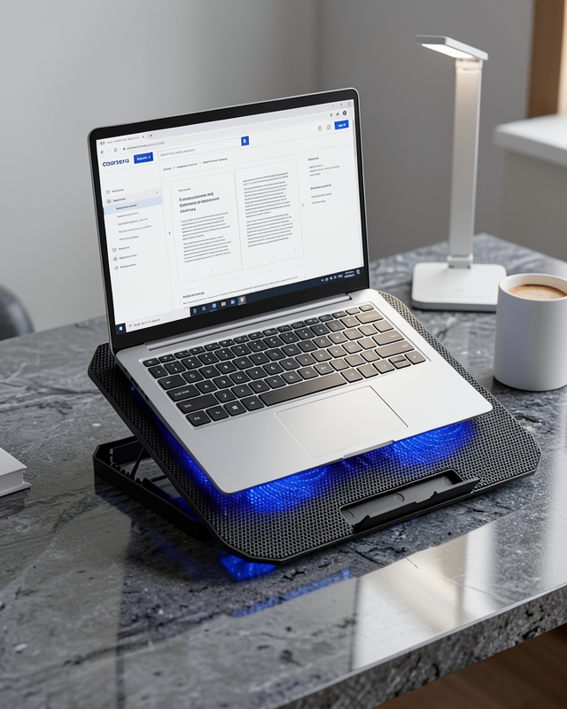 USB Girişli Laptop Soğutma Standı Çift Fan Mavi Işıklı Notebook Soğutucu