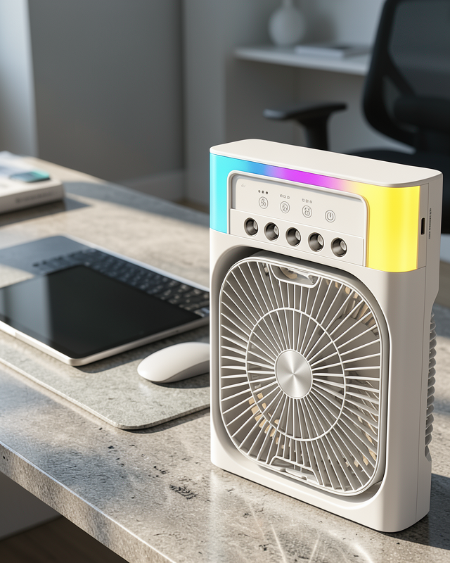 USB Şarjlı Masaüstü Soğutucu Fan Su Püskürtmeli Renkli Işıklı