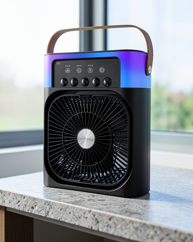 USB Şarjlı Masaüstü Sprey Fan Taşınabilir Serinletici RGB Işıklı Mini Klima