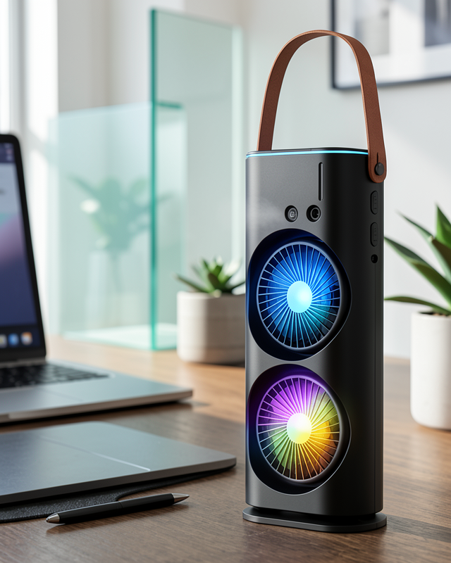 Çift Başlıklı Taşınabilir Fan RGB Işıklı Sprey Nemlendiricili Masaüstü Serinletici Fan