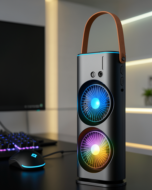 RGB Işıklı Spreyli Masa Fanı Çift Motorlu Güçlü Üflemeli Taşınabilir Fan