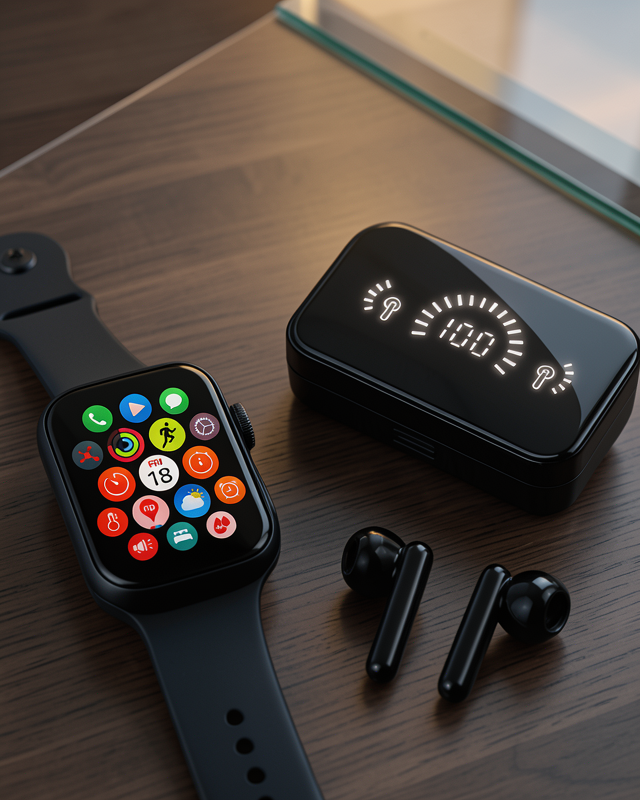 Şık Tasarımlı Akıllı Saat ve Bluetooth Kulaklık Seti Suya Dayanıklı ve Çok Fonksiyonlu