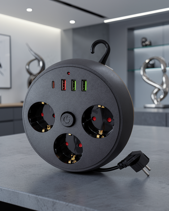 Akım Korumalı Çoklu Priz 3 Priz 3 USB 1 Type C 2 Metre Kablo Güvenli Şarj