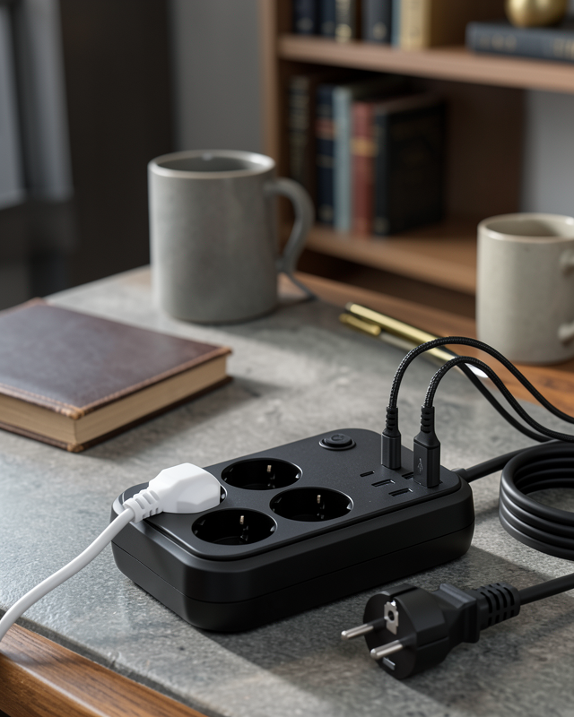 Termal Korumalı Uzatma Kablosu 4 Priz USB ve Type C Çoklu Şarj İstasyonu