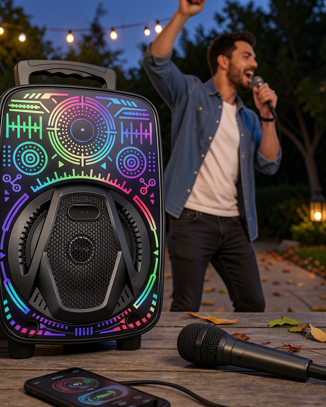 8 İnç Taşınabilir Karaoke Hoparlör Mikrofonlu RGB Işıklı Bluetooth Speaker