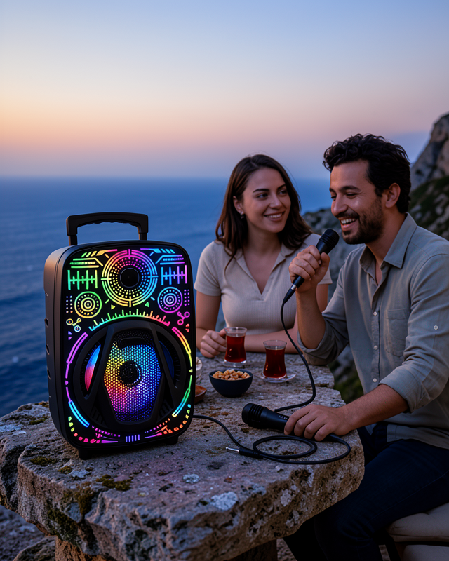Taşınabilir Bluetooth Speaker Mikrofonlu RGB Işıklı Karaoke Ses Sistemi