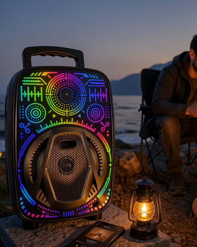 8 İnç Karaoke Hoparlör USB AUX FM Destekli Işıklı Speaker